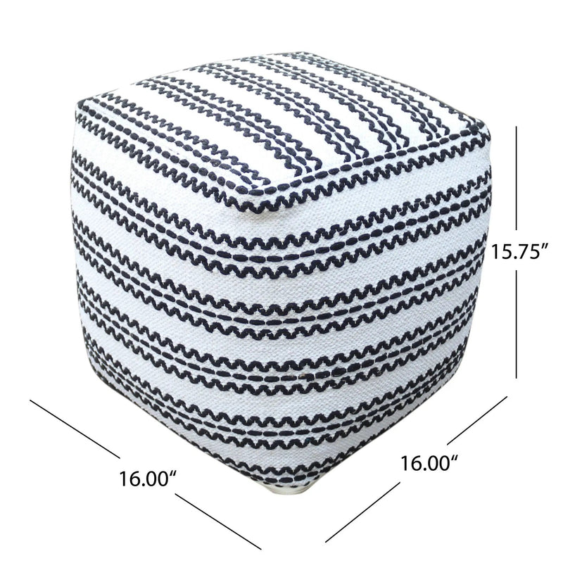 Lani - Handcrafted Fabric Pouf, Durable Cotton Square - Natural / Black by Unique Piece Furniture