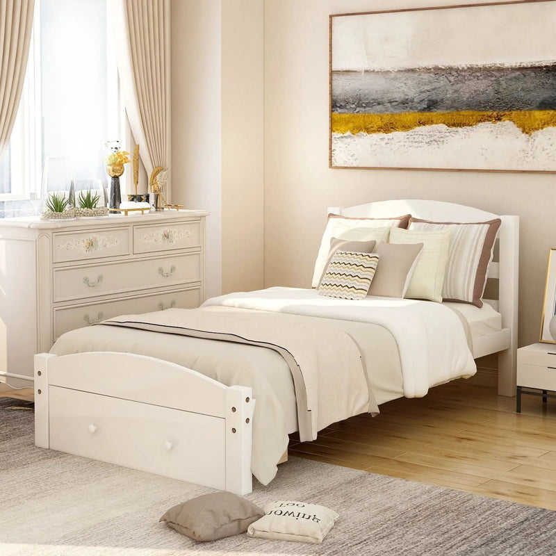 Platform Bed Frame With Storage Drawer And Wood Slat Support No Box Spring Needed by HouseOfZazla