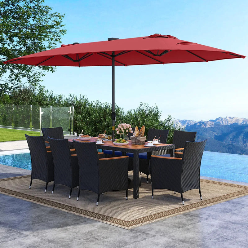 11 Pieces Patio Dining Set with LED Patio Umbrella with Base and Seat Cushions (Navy) by DirectDeals