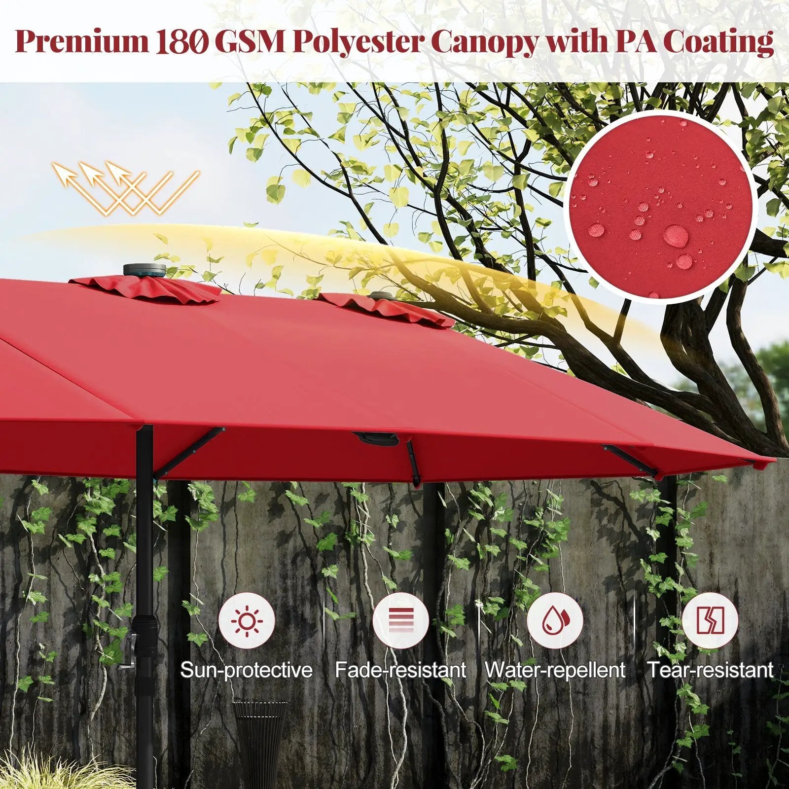 11 Pieces Patio Dining Set with LED Patio Umbrella with Base and Seat Cushions (Navy) by DirectDeals