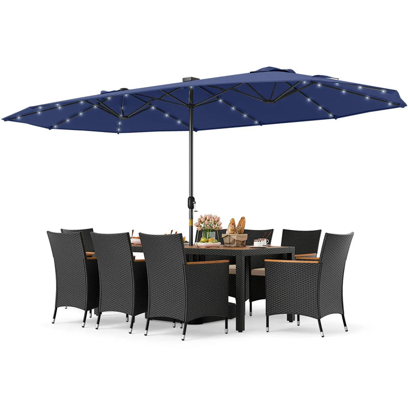 11 Pieces Patio Dining Set with LED Patio Umbrella with Base and Seat Cushions (Beige) by DirectDeals