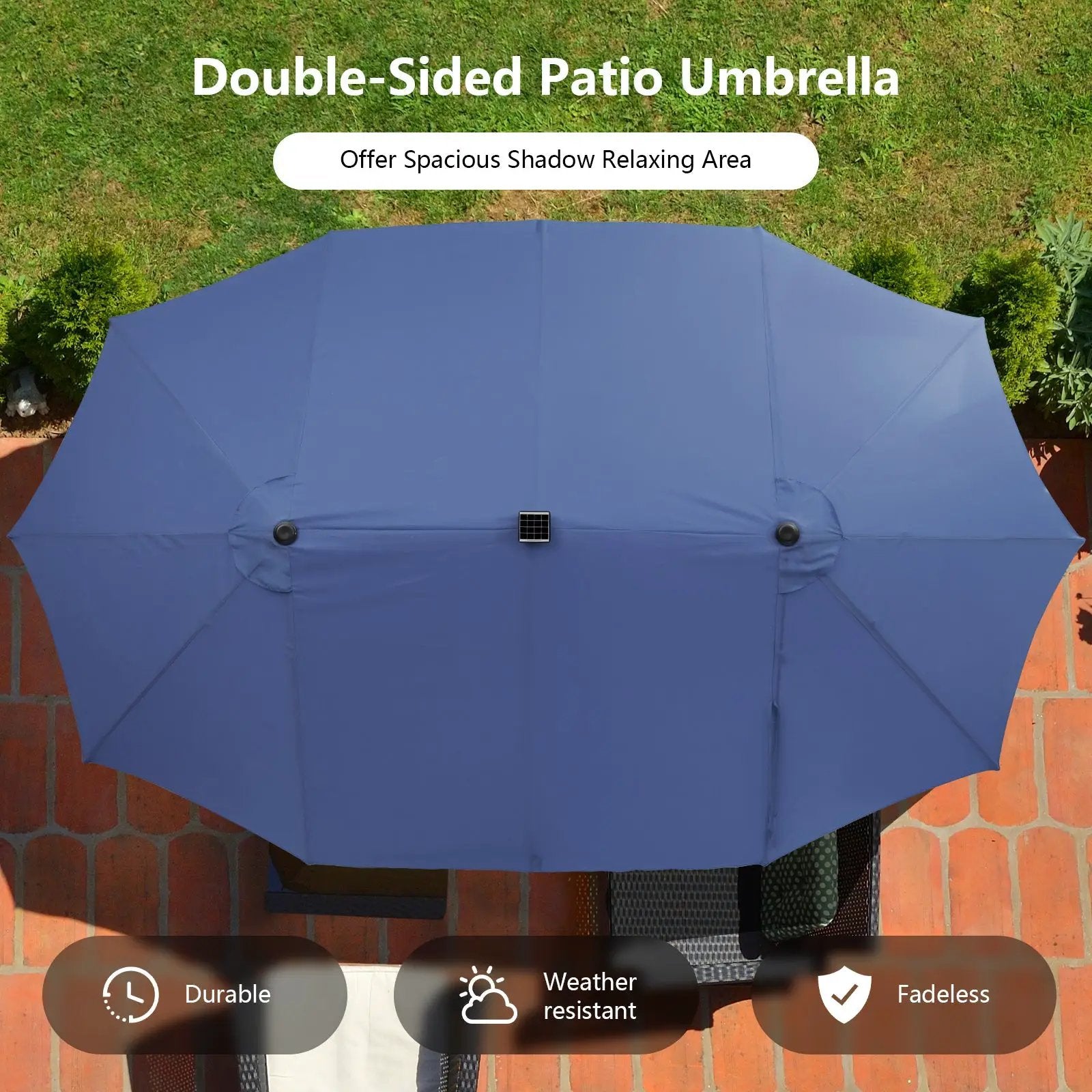 11 Pieces Patio Dining Set with LED Patio Umbrella with Base and Seat Cushions (Beige) by DirectDeals