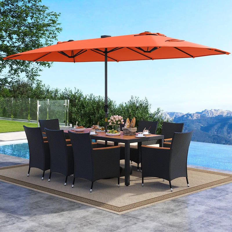 11 Pieces Patio Dining Set with LED Patio Umbrella with Base and Seat Cushions (Beige) by DirectDeals