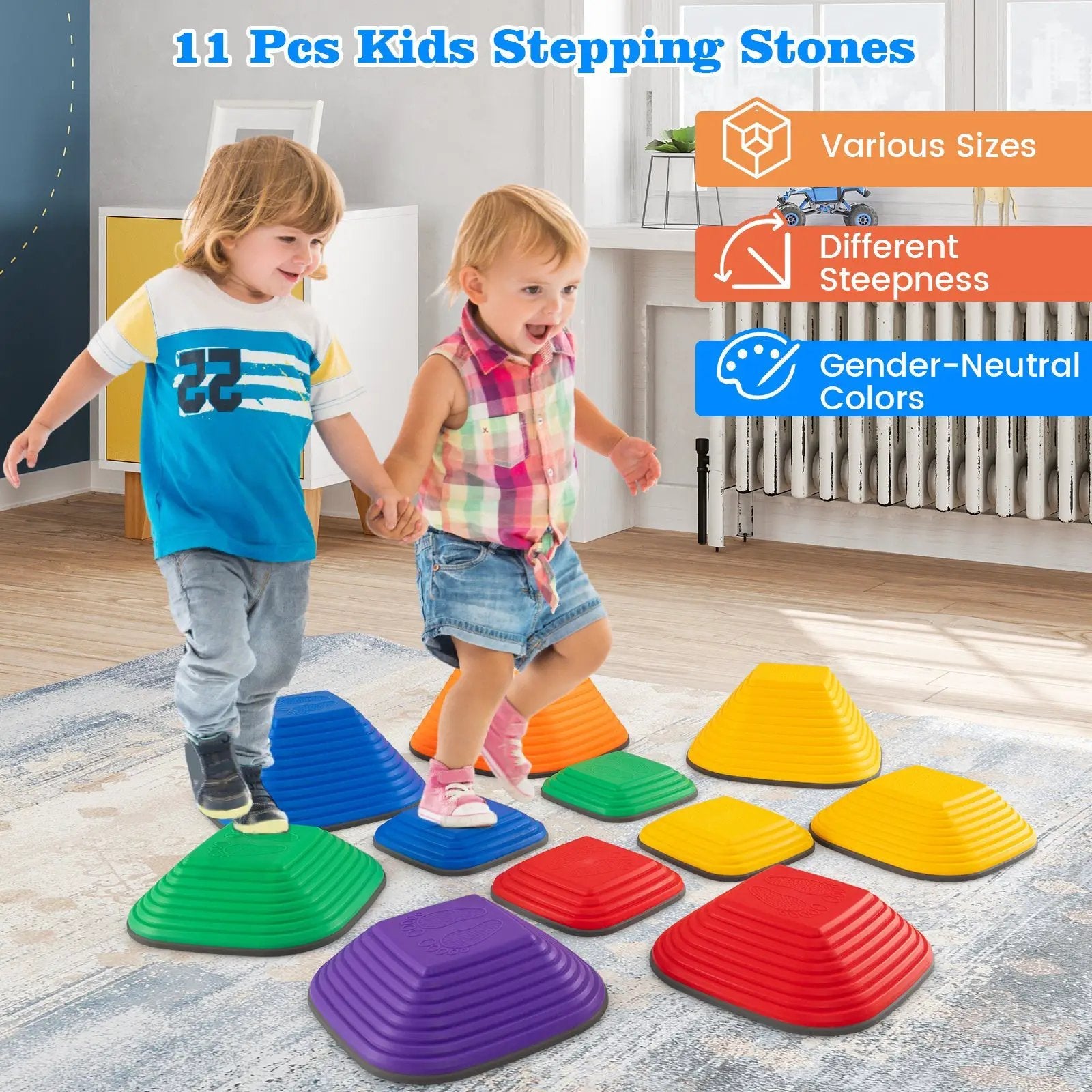 11 Pieces Kids Stepping Stone Square Stackable Indoor Outdoor-Multicolor by DirectDeals