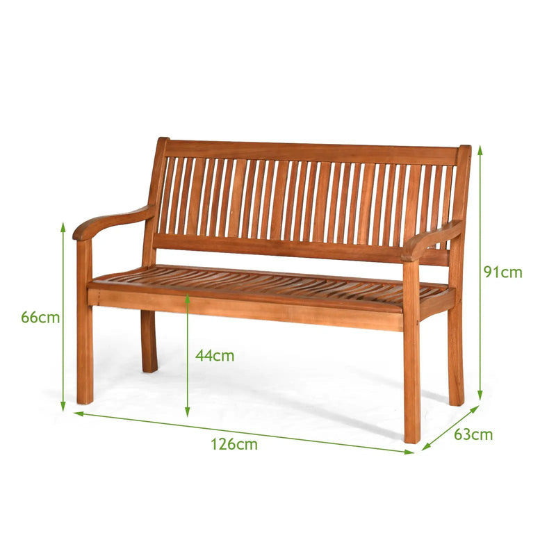 Two Person Solid Wood Garden Bench with Curved Backrest and Wide Armrest by DirectDeals