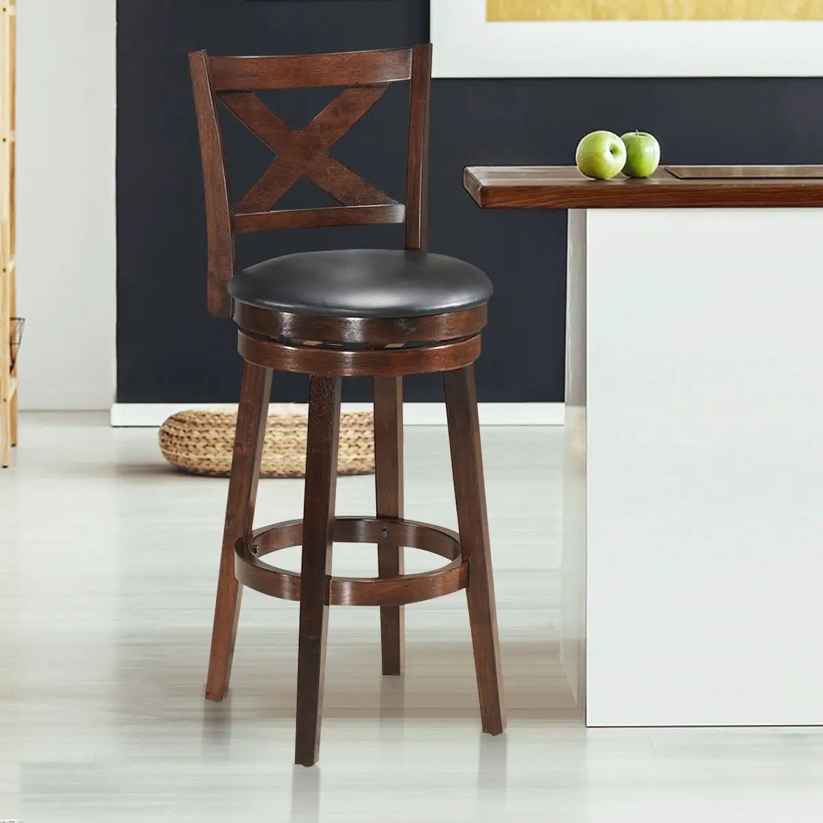 Swivel X-back Upholstered Counter Height Bar Stool with PVC Cushioned Seat by DirectDeals