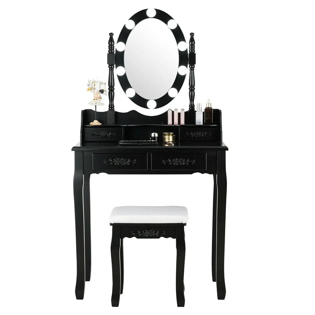 Makeup Dressing Table with Touch Switch Lighted Mirror and Cushioned Stool, photo 6 of 10