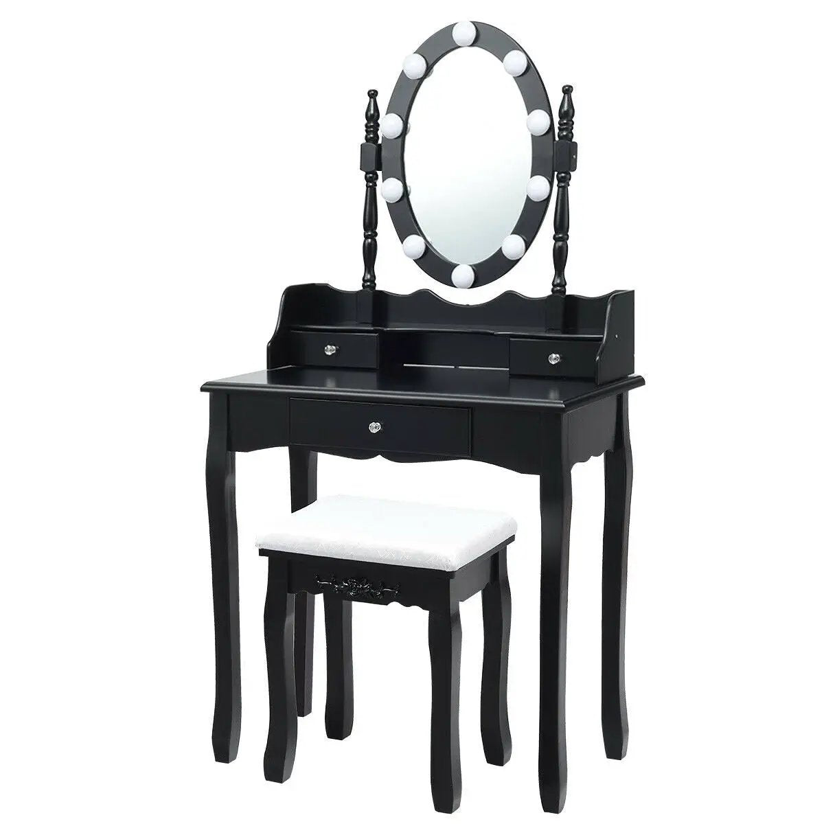 Oval Mirror Vanity Set with 10 LED Dimmable Bulbs and 3 Drawers, photo 4 of 10