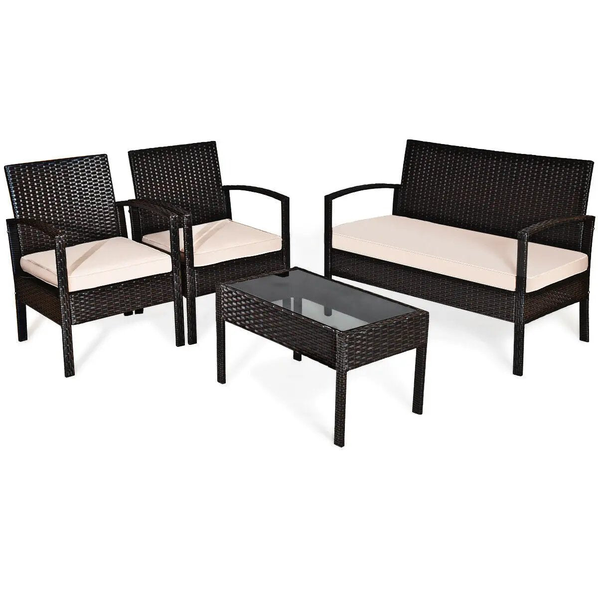 4 Pieces Patio Rattan Conversation Set with Loveseat Sofas and Coffee Table by DirectDeals
