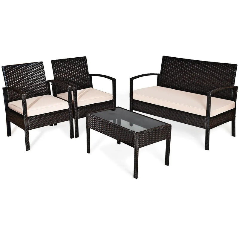 4 Pieces Patio Rattan Conversation Set with Loveseat Sofas and Coffee Table by DirectDeals
