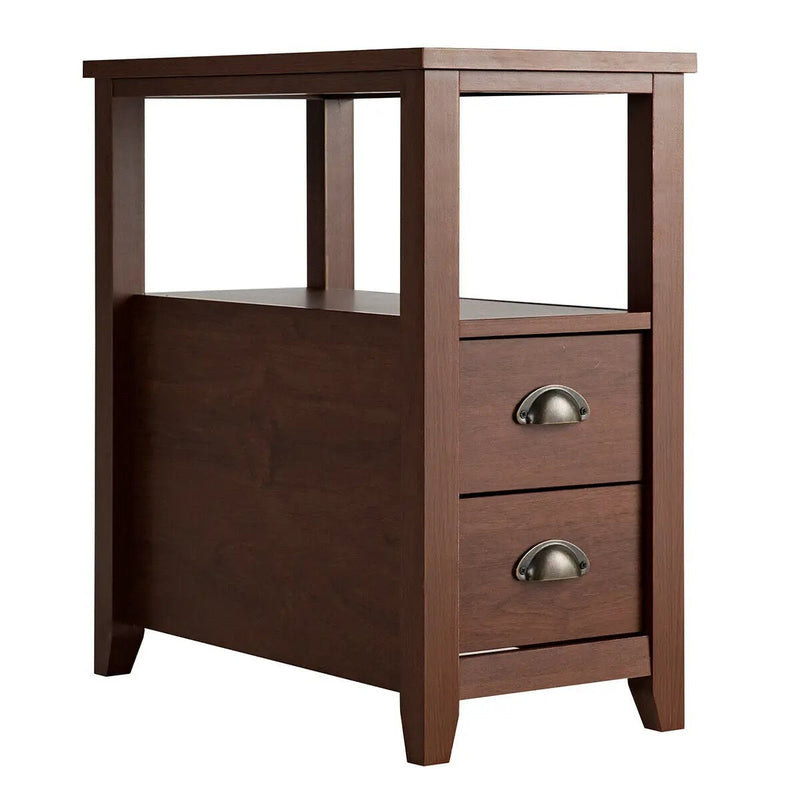 End Table Wooden with 2 Drawers and Shelf Bedside Table by DirectDeals