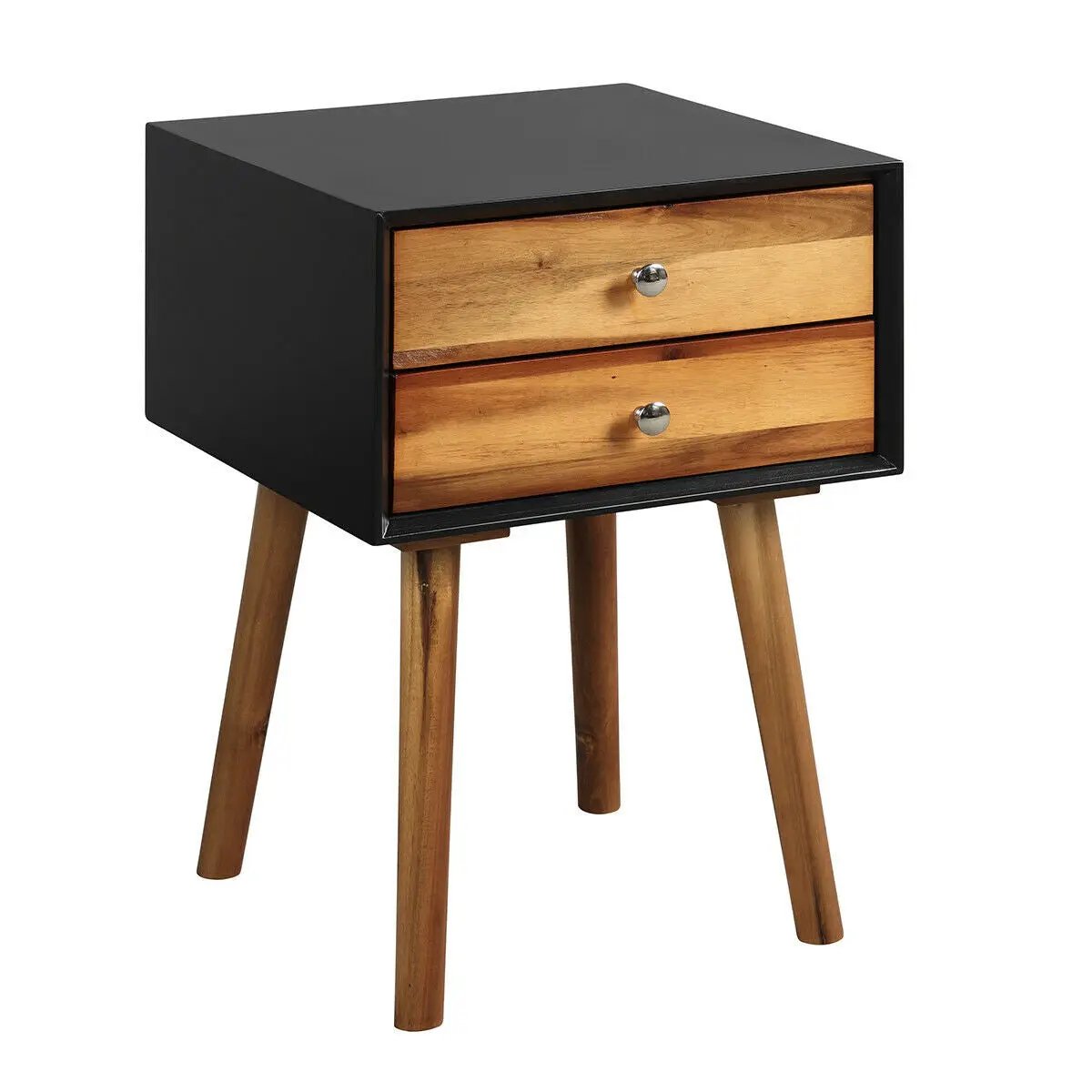 Wooden Nightstand Mid-Century End Side Table with 2 Storage Drawers, photo 9 of 11