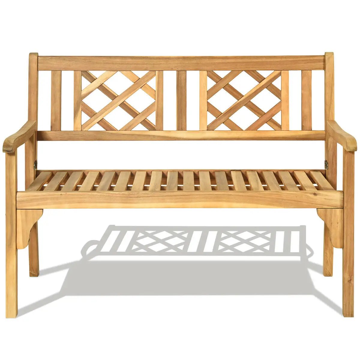 Patio Foldable Bench with Curved Backrest and Armrest by DirectDeals