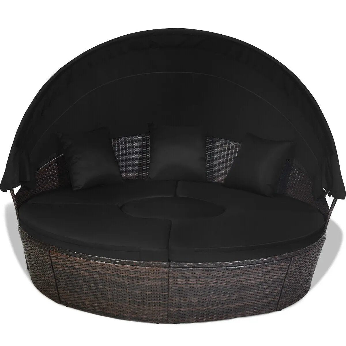 Patio Round Daybed Rattan Furniture Sets with Canopy, photo 9 of 24