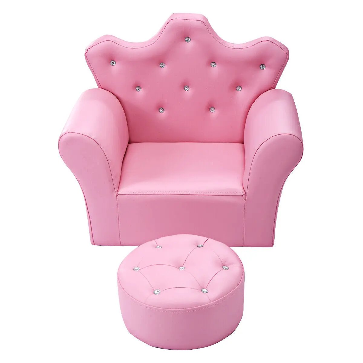 Children Upholstered Princess Sofa with Ottoman and Diamond Decoration for Boys and Girls by DirectDeals