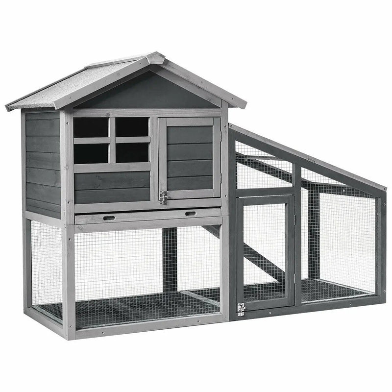 Wooden 56.5 Inch Length Rabbit Hutch with Pull out Tray and Ramp by DirectDeals