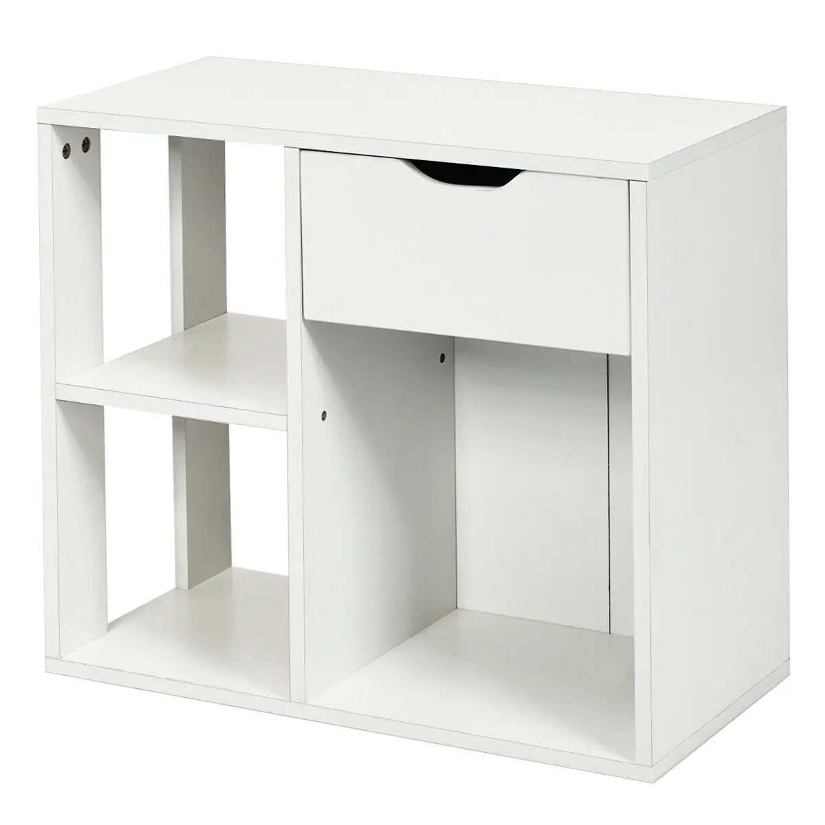 3-Cube Bookcase 2-tier Wooden Storage Shelf with Pull-out Drawer-Brown, photo 8 of 11