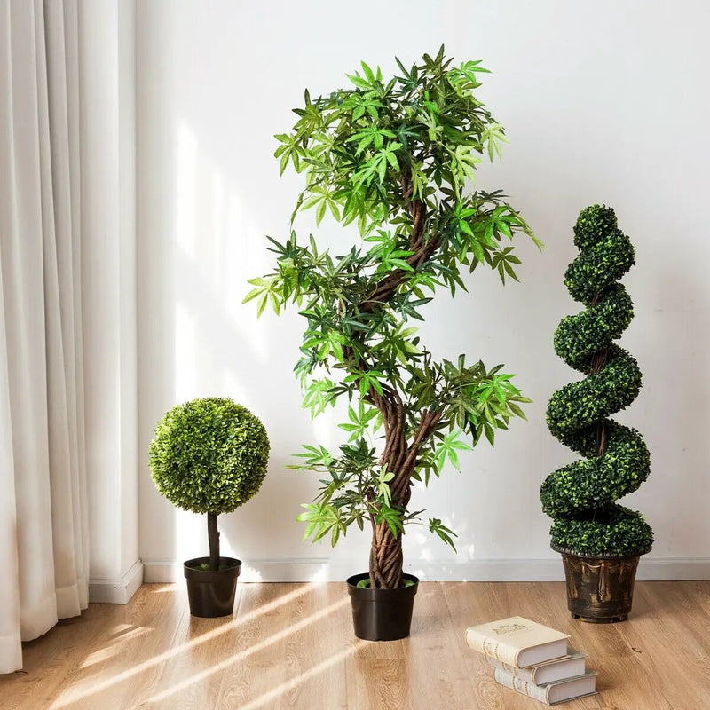 2 Pieces 4 Feet Artificial Décor Green Boxwood Spiral Tree Set by DirectDeals