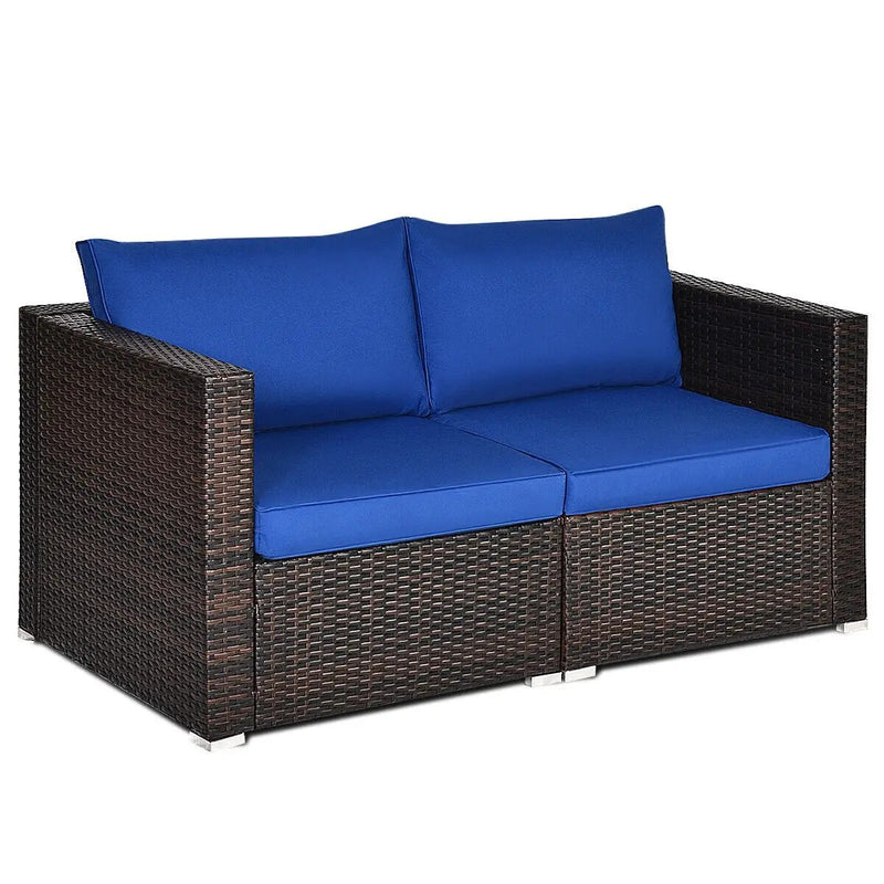 2 Pieces Patio Rattan Sectional Conversation Sofa Set-Beige by DirectDeals