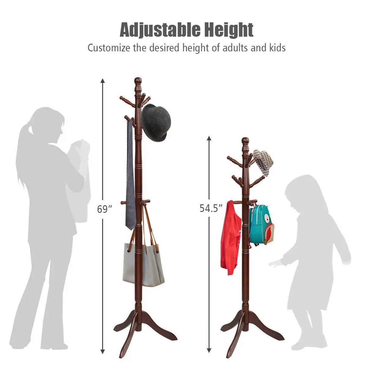 Entryway Height Adjustable Coat Stand with 9 Hooks, photo 14 of 24