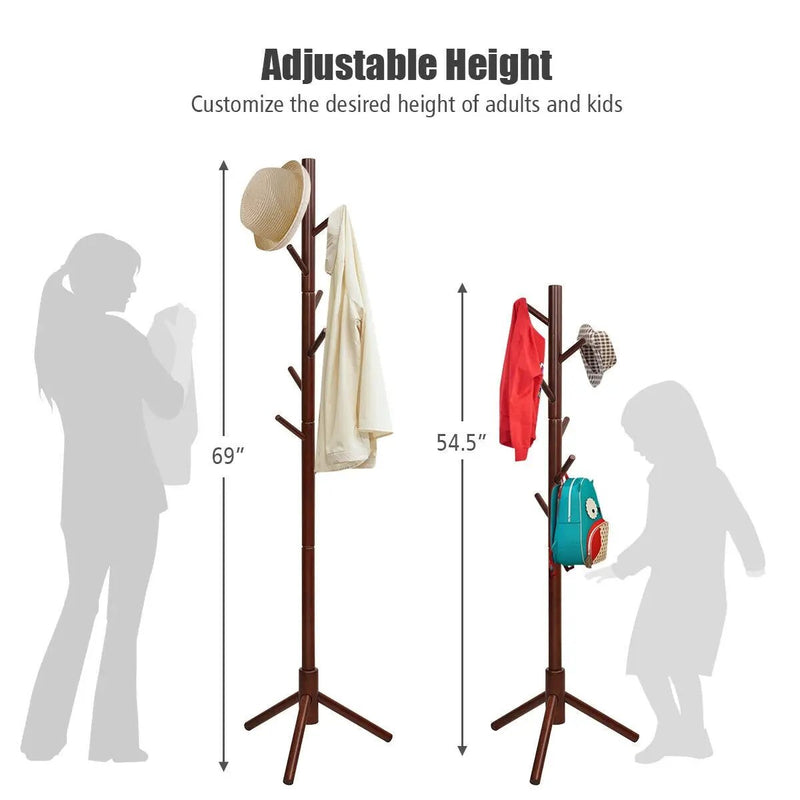 2 Heights Wooden Coat Rack with 8 Hooks by DirectDeals