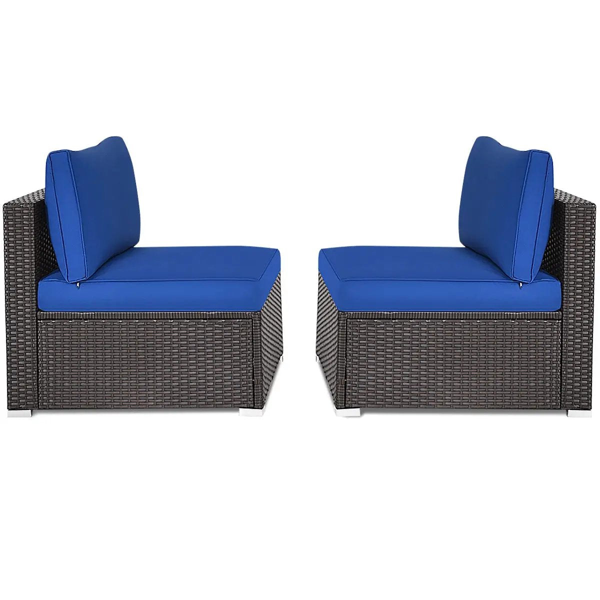 2 Pieces Patio Rattan Armless Sofa Set with 2 Cushions and 2 Pillows by DirectDeals