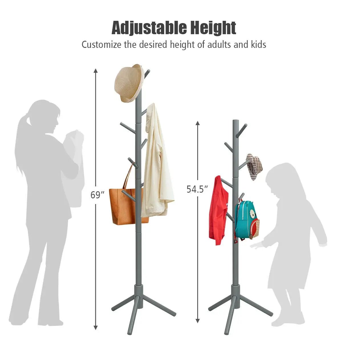2 Heights Wooden Coat Rack with 8 Hooks, photo 14 of 16