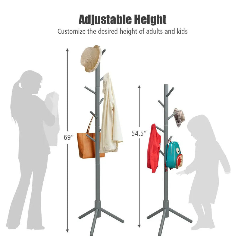 2 Heights Wooden Coat Rack with 8 Hooks by DirectDeals