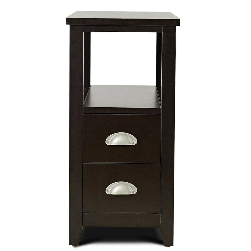End Table Wooden with 2 Drawers and Shelf Bedside Table by DirectDeals