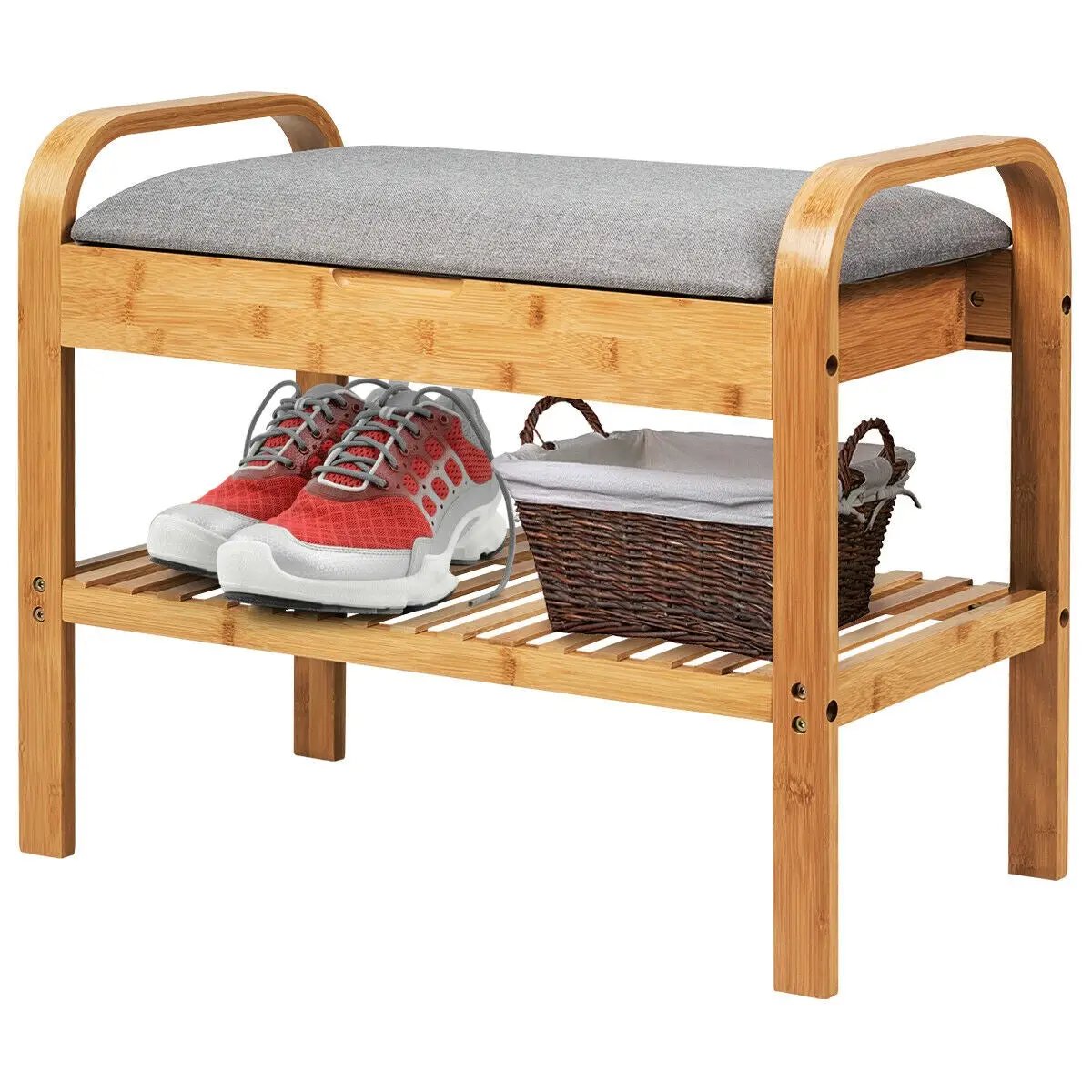 Shoe Rack Bench Bamboo with Storage Shelf-Natural by DirectDeals