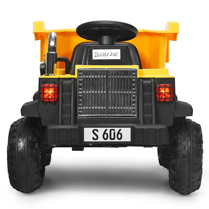 12V Battery Kids Ride On Dump Truck with Electric Bucket and Dump Bed-Yellow by DirectDeals