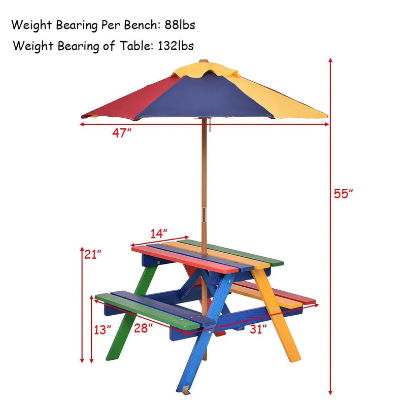 4 Seat Kids Picnic Table with Umbrella by DirectDeals