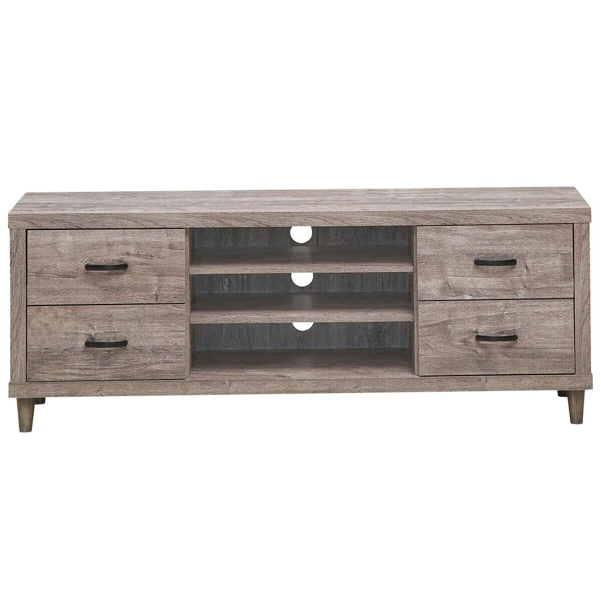 Retro Wooden TV Stand with 3 Open Shelves and 4 Drawers by DirectDeals