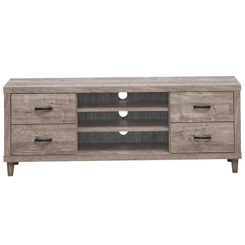 Retro Wooden TV Stand with 3 Open Shelves and 4 Drawers by DirectDeals
