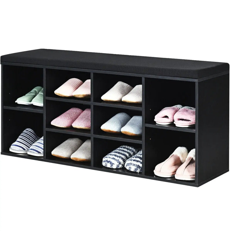 10-Cube Organizer Shoe Storage Bench with Cushion for Entryway by DirectDeals