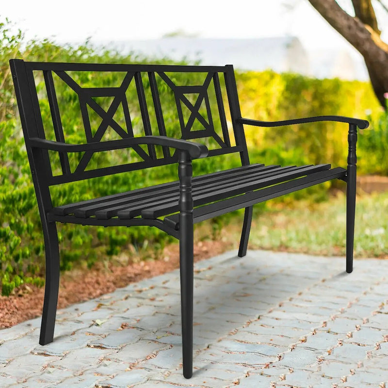 Patio Garden Bench with Powder Coated Steel Frame by DirectDeals