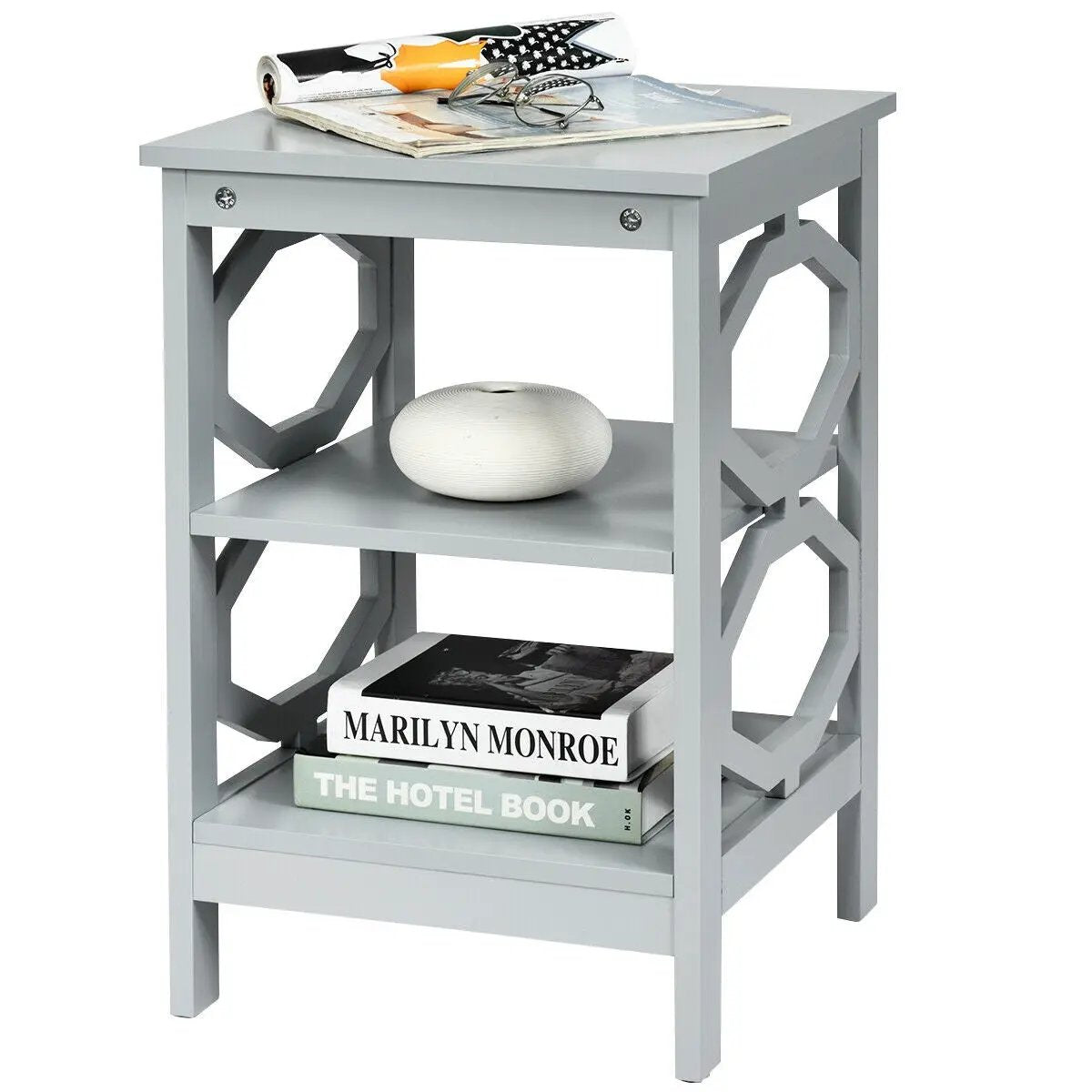 3-tier Nightstand Sofa Side End Accent Table-Black, photo 4 of 11