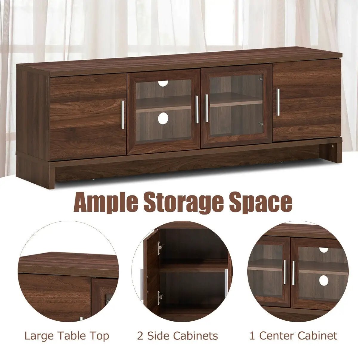 Media Entertainment TV Stand for TVs up to 70 Inches with Adjustable Shelf-Walnut by DirectDeals