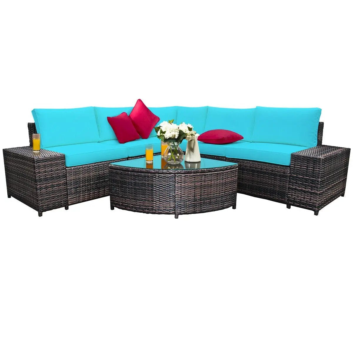 6 Piece Wicker Patio Sectional Sofa Set with Tempered Glass Coffee Table by DirectDeals