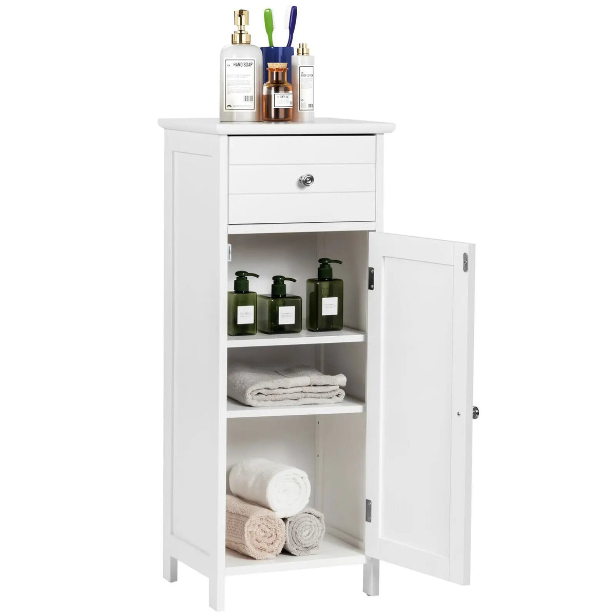Wooden Bathroom Floor Storage Cabinet with Drawer and Shelf, photo 16 of 32