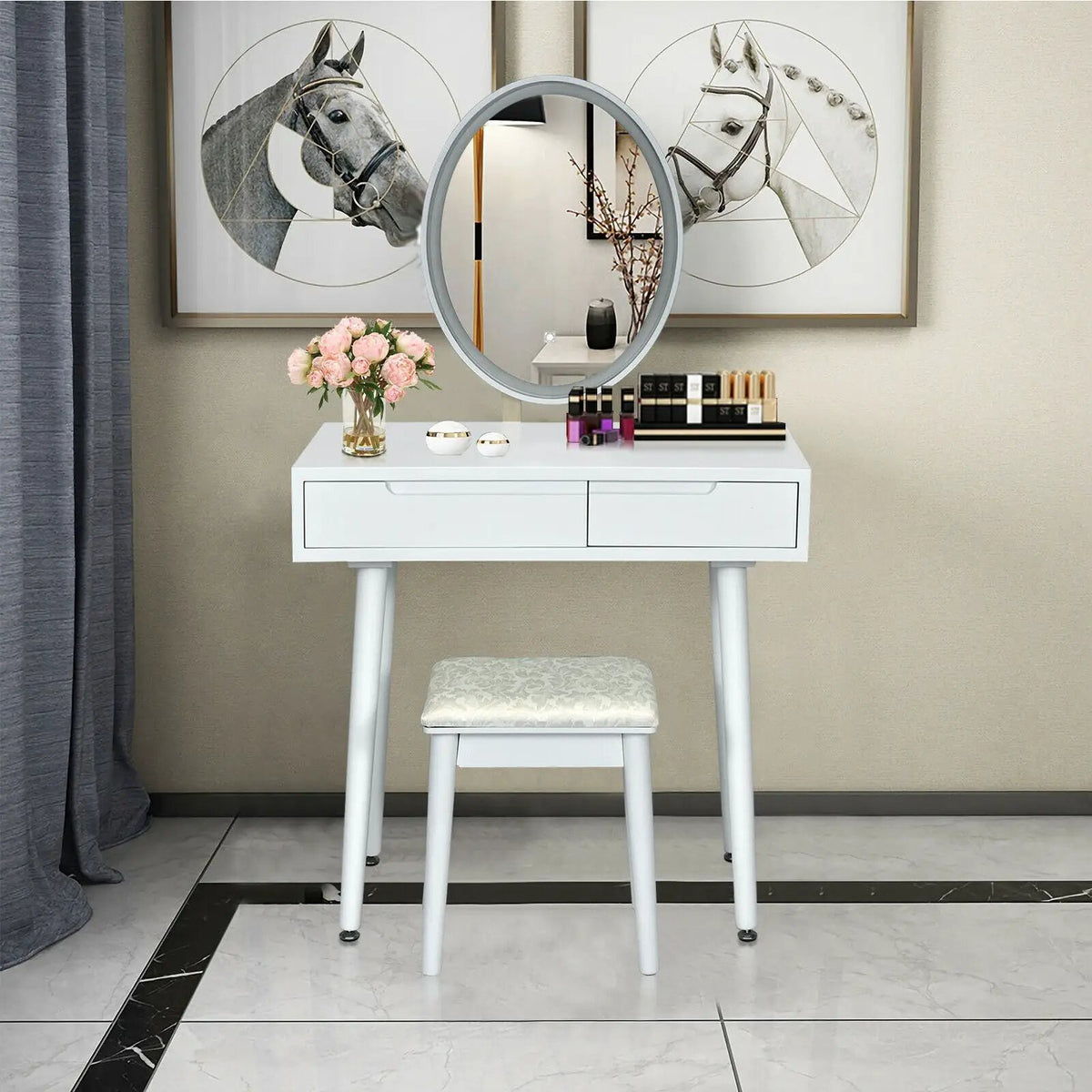Touch Screen Vanity Makeup Table Stool Set with Lighted Mirror, photo 7 of 10
