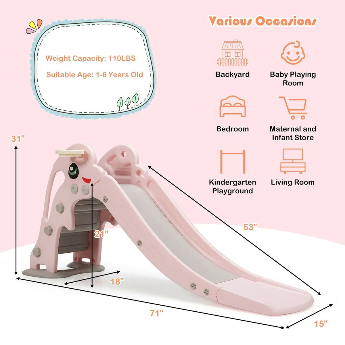 3-in-1 Kids Climber Slide Play Set with Basketball Hoop and Ball, photo 9 of 16