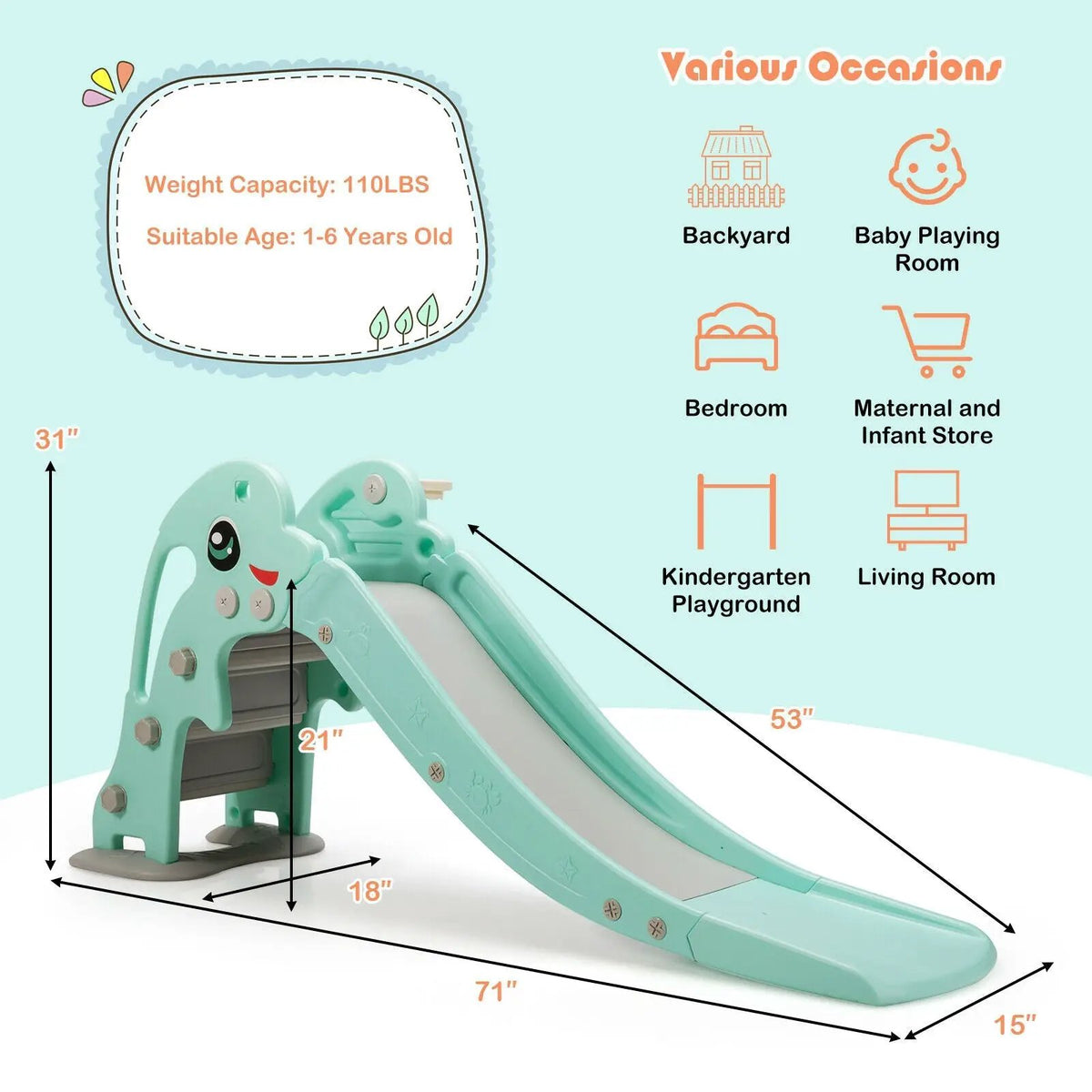 3-in-1 Kids Climber Slide Play Set with Basketball Hoop and Ball, photo 10 of 16