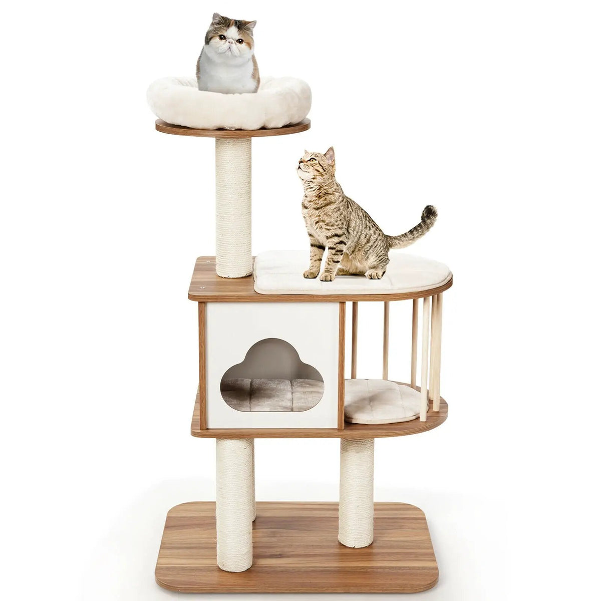 46 Inch Wooden Cat Activity Tree with Platform and Cushions, photo 4 of 9