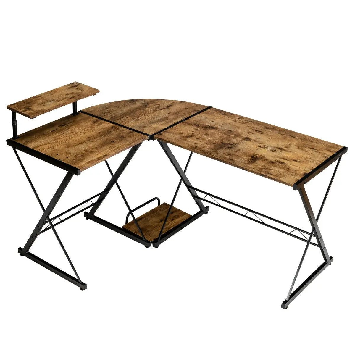 L-Shaped Desk Reversible Corner Computer Desk with Movable Shelf and CPU Stand, photo 9 of 24