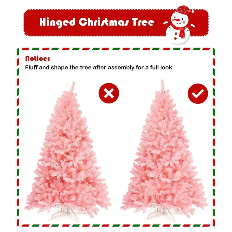 6 Feet Pink Artificial Hinged Spruce Full Christmas Tree with Foldable Metal Stand by DirectDeals