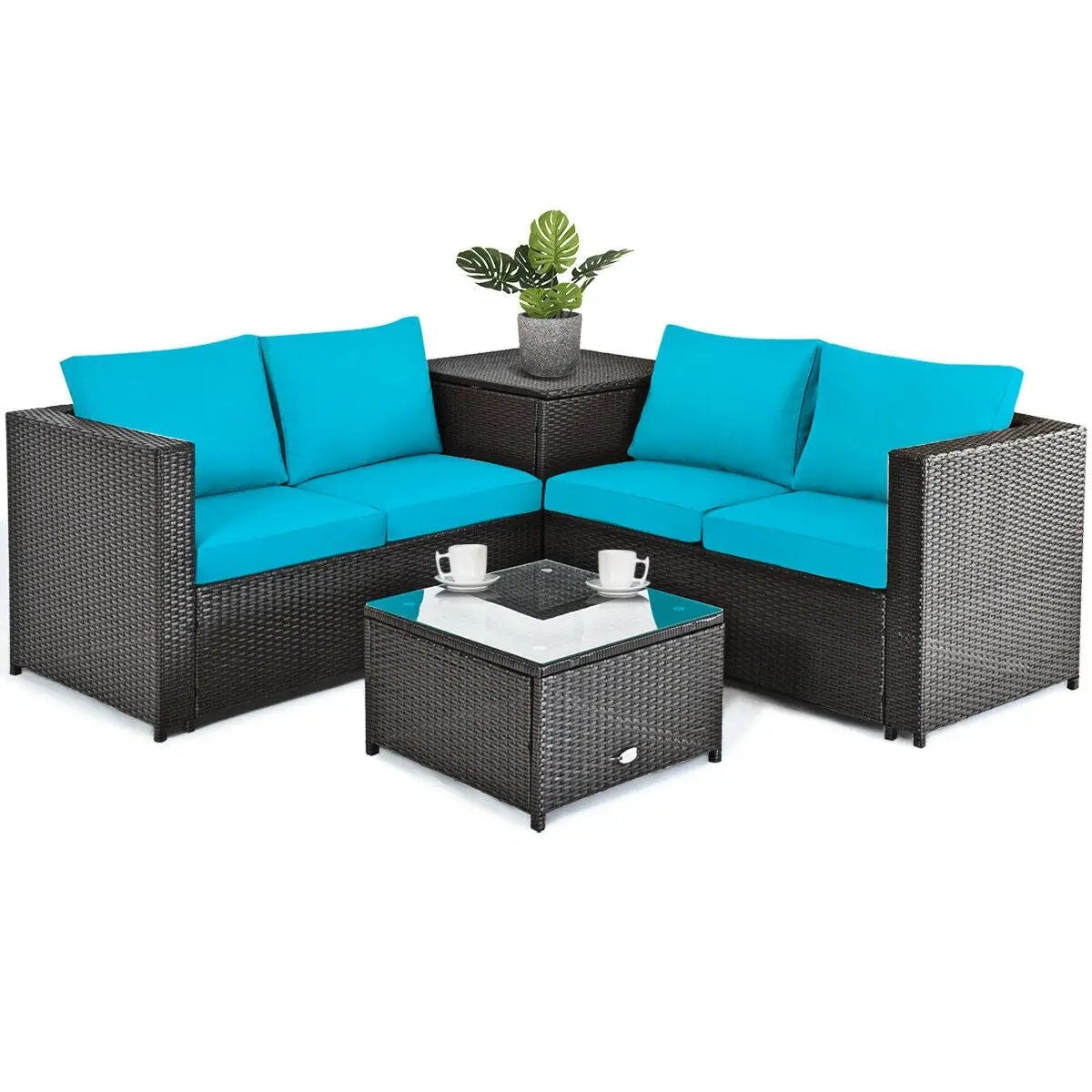 4 Pieces Outdoor Patio Rattan Furniture Set with by DirectDeals