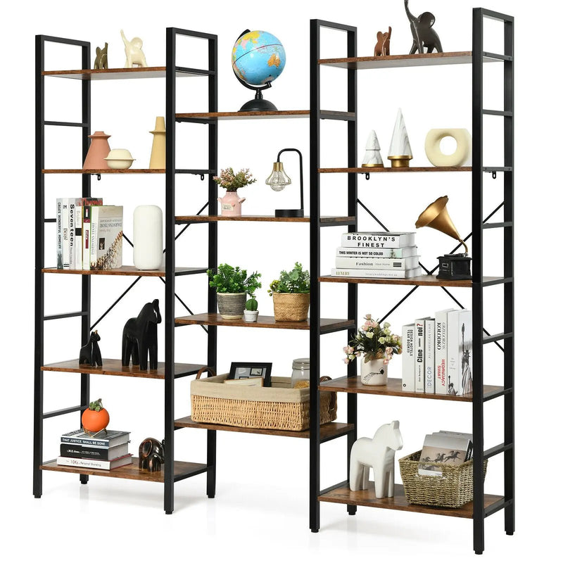 Vintage Triple Wide 5-Tier Bookcase Large Bookshelf Display Storage Shelf by DirectDeals