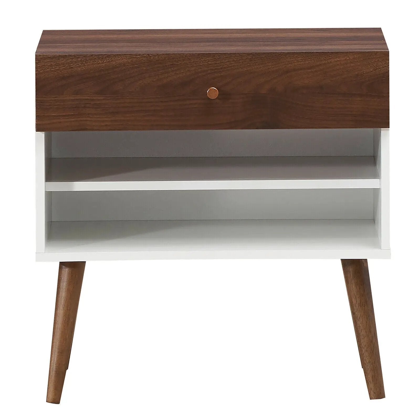 Mid-Century Nightstand with Drawer and Rubber Wood Legs by DirectDeals