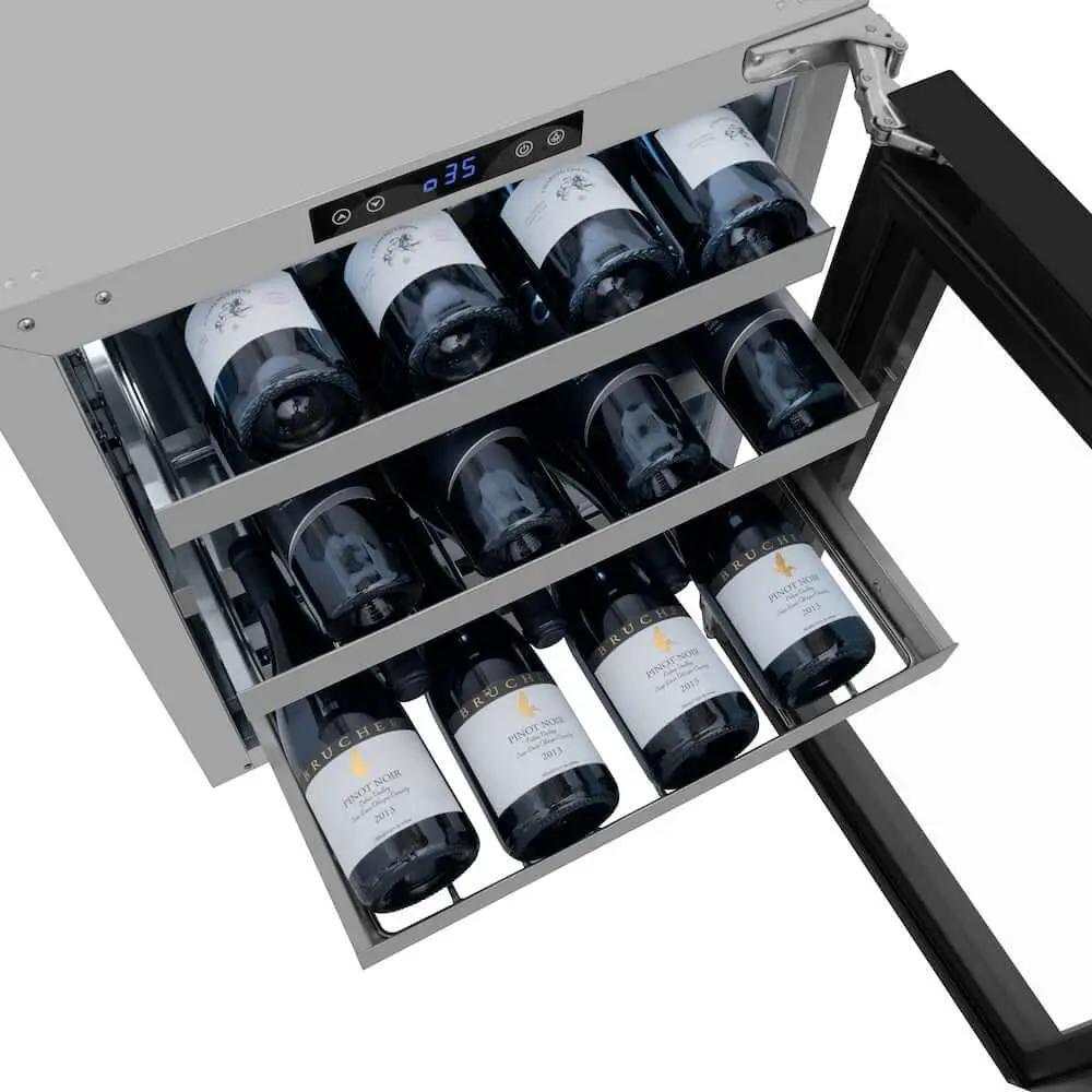 ZLINE 24" Touchstone Dual Zone 44 Bottle Wine Cooler Black Matte Glass Door RWDO-BLM-24 by Farmhouse Kitchen and Bath